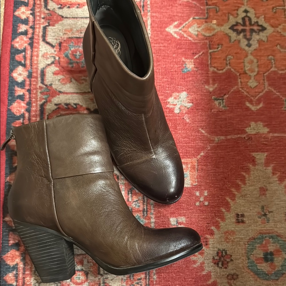 Vince Camuto Brown Ankle Booties with Stacked Heel
